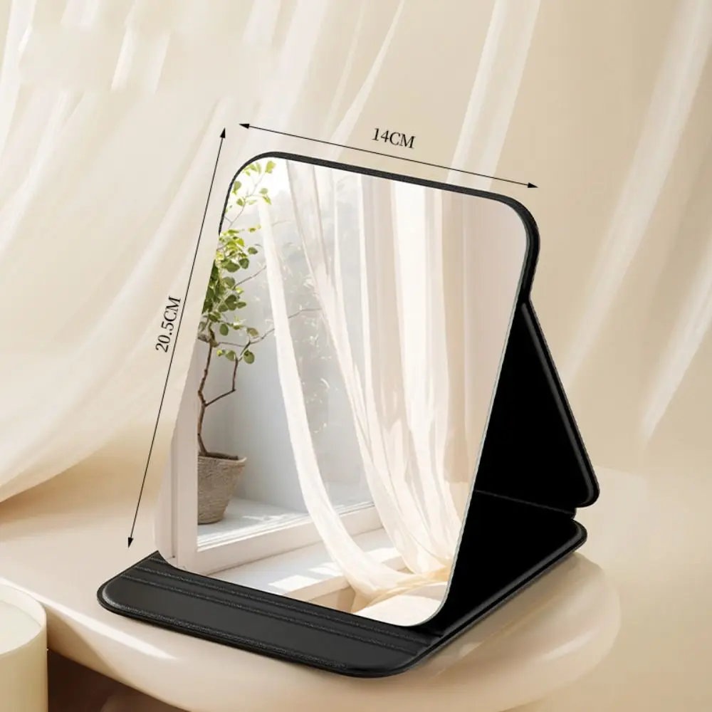 Niedlicher tragbarer persönlicher Schminkspiegel, einfarbig, PU-Leder, faltbarer Schminkspiegel, Mini-Handtaschenspiegel für Zuhause