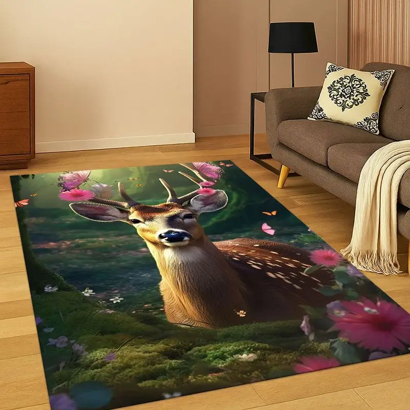 Dreamy Cute Deer Elk Cartoon Carpet Rug for Bedroom Living Room Sofa Playroom Doormat Home Decor,Kid Game Area Rug Non-slip Gift - view 4