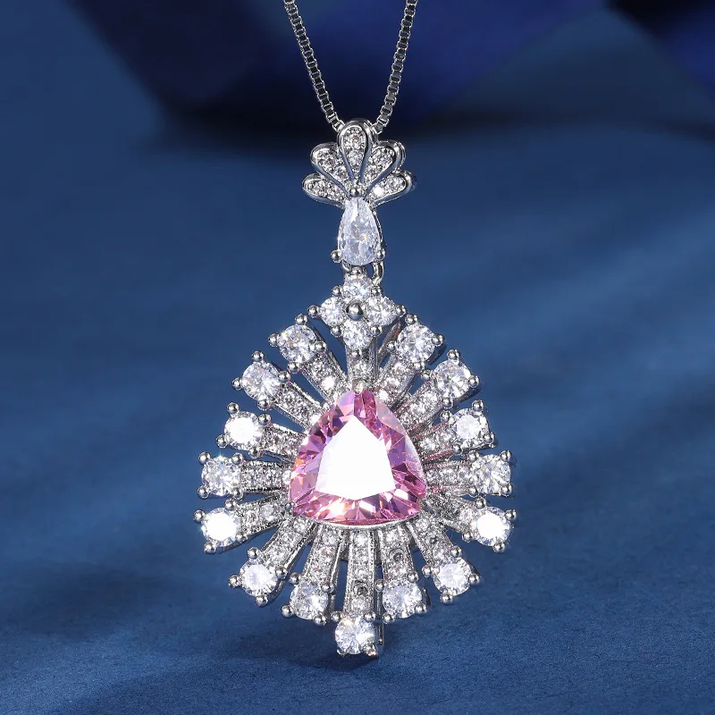 European and American fashion jewelry for women, colorful gemstone triangular hollow design with diamonds 10*10 wholesale