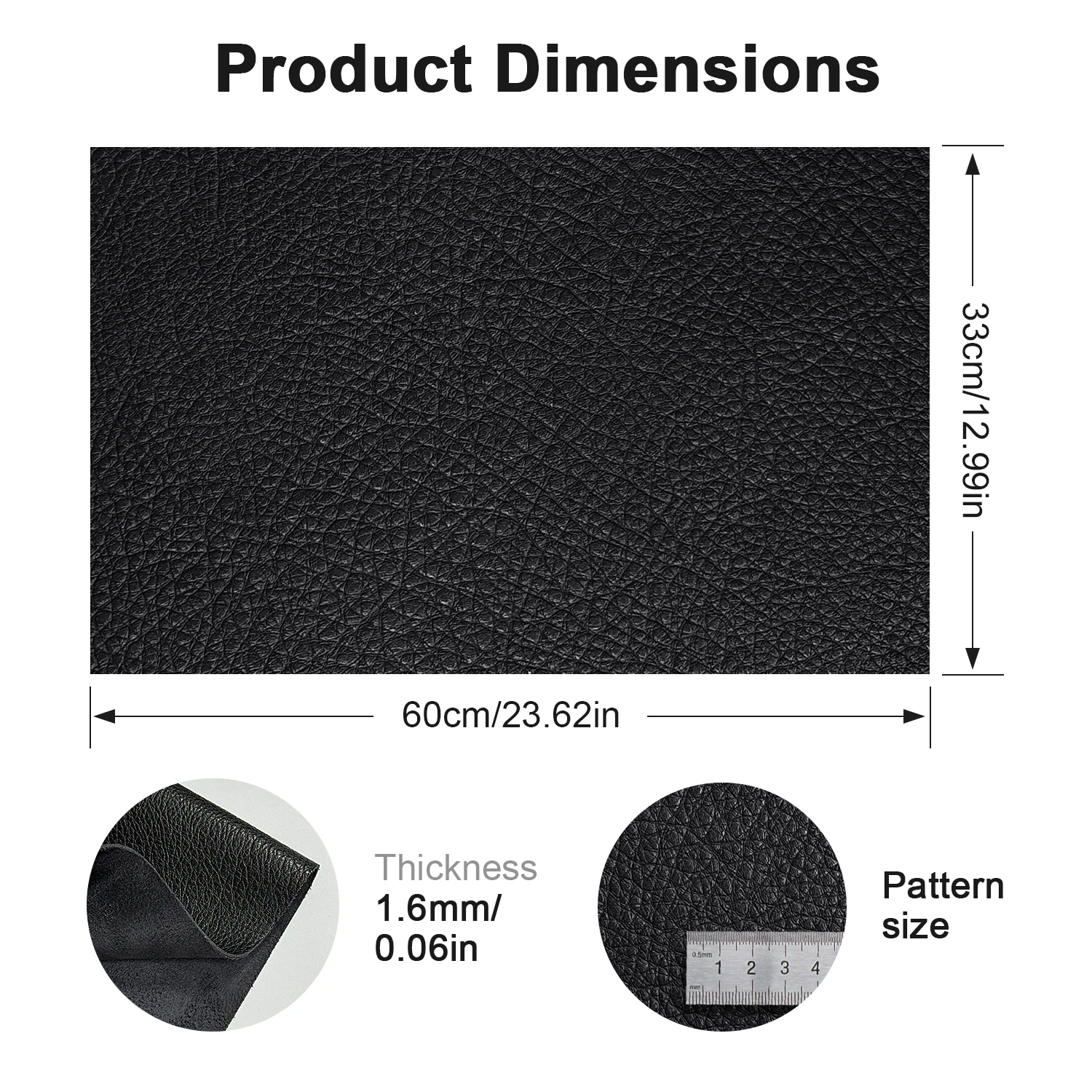 1.6mm Thick Soft Lychee Grain Leather Sheet 33×60cm Suede Underside Car Trim Strip Renovation Handmade Sew Raw Material