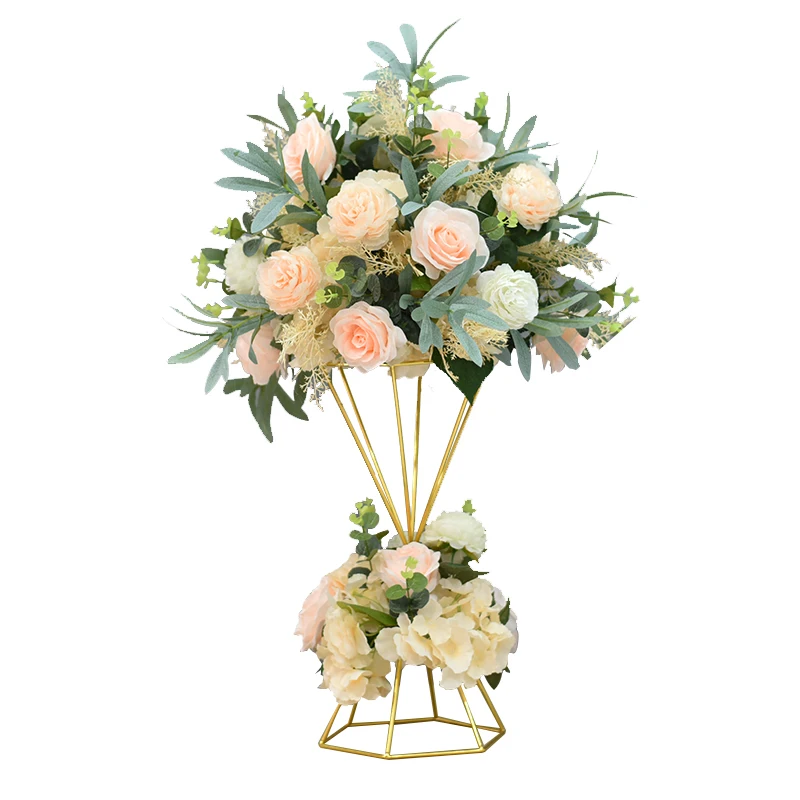 Upscale Wedding Decoration Flower Vases Gold/ White Metal Road Lead Stand Party Table Centerpiece Flowers Rack