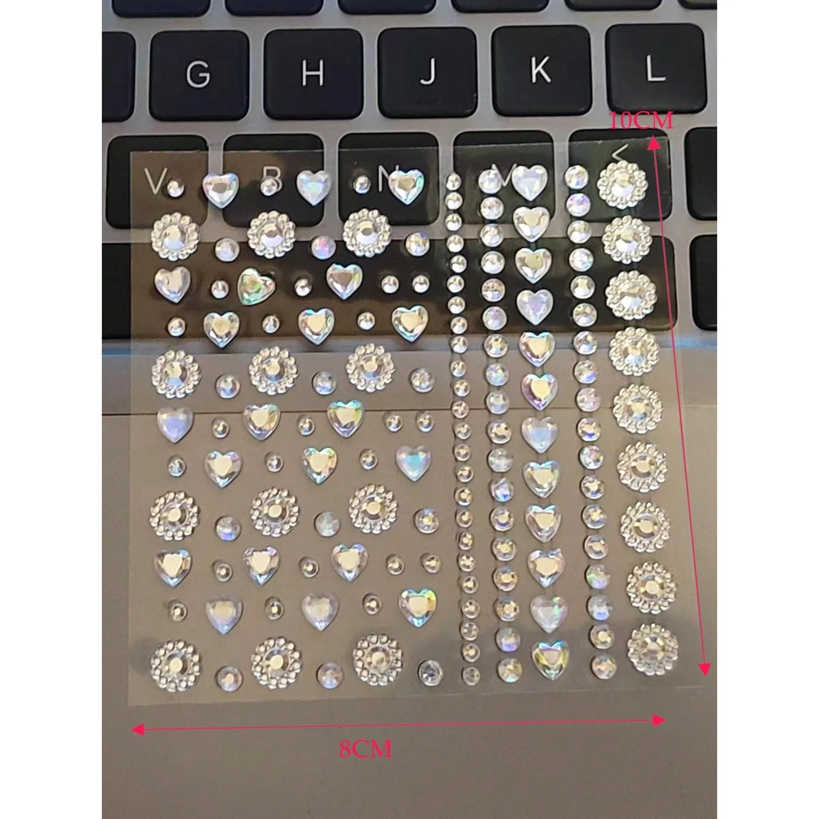 Glänzende Strass-Perlen-Aufkleber, Herz-Blumen-Motiv, selbstklebend, für DIY-Party, Bühne, Cosplay, Gesicht, Haar, Dekoration, Mode, Schönheit, Accessoire – Detail 5