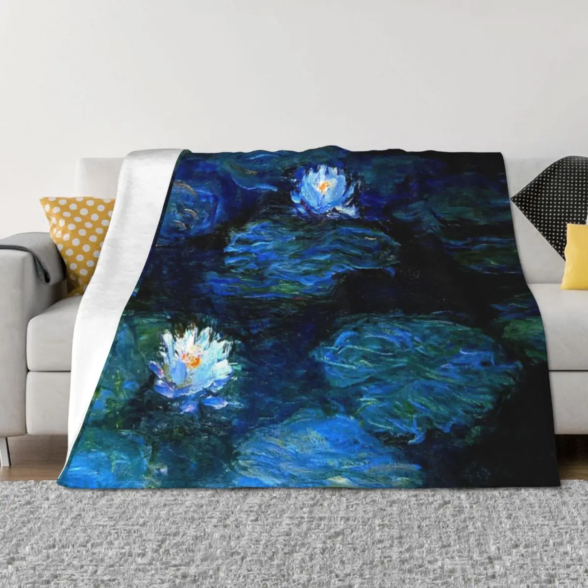 

Water Lilies Monet deep blue Throw Blanket for babies Luxury Designer Camping Flannels Blankets