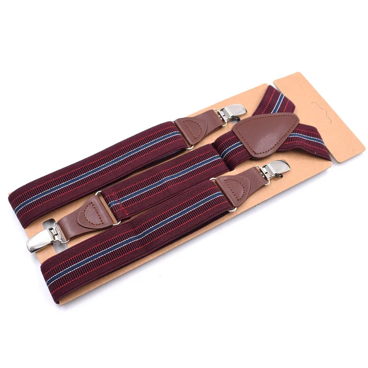 Tirantes de cuero para Hombre, Suspensorio para adultos, a la moda Suspensorio, 3 Clips