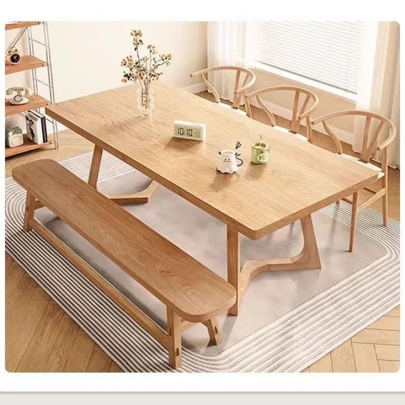

Dining table solid wood combination, log color, simple dining table and chairs