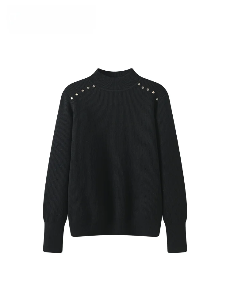 

Модный вязаный женский топ с длинным рукавом и высоким воротником больших размеров, новинка ранней весны, корейский свободный крой, из полиэфирного волокна