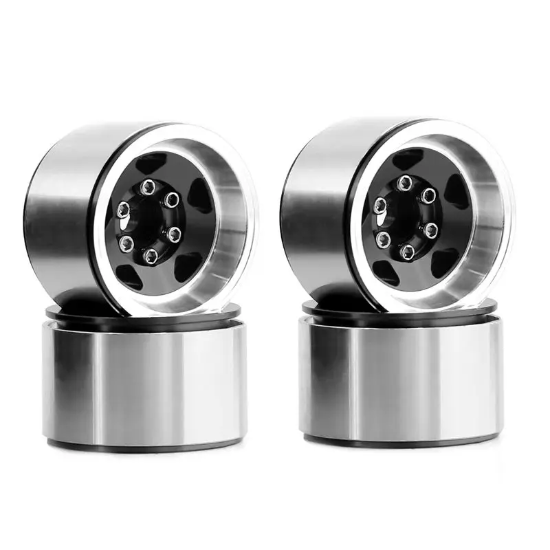 ABXE-4PCS 1.0 Inch Aluminum Alloy Beadlock Wheel Hub Rims For RC Crawler Car Axial SCX24 1/18 TRX4M Wheels Replacement Black