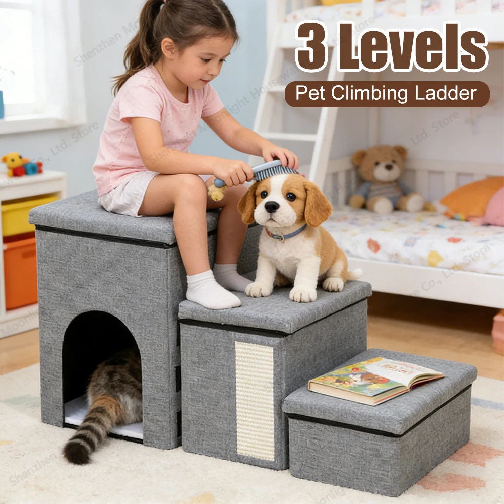 

Многофункциональная лестница для собак с кондоминизированными 3-ступенчатыми ступеньками для собак, складная прочная лестница для хранения домашних животных, скалолазальная кровать, диван, пандус для автомобиля и собак