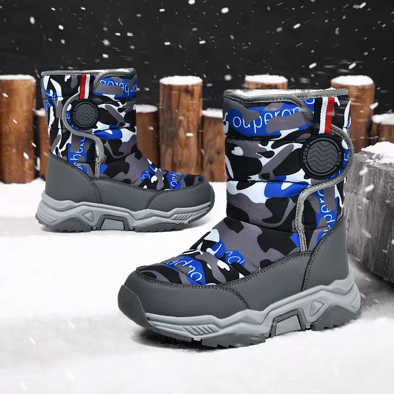 

Children's Snow Boots Winter Outdoor Thickened Waterproof Middle and Older Children's Cotton Shoes Warm High Boots