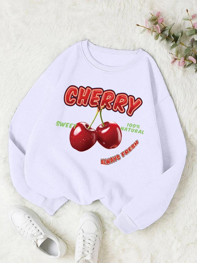 

Fresh And Sweet Cherries Printed Mens Sportswear Warm Fleece basic Sweatshirt Simple Crewneck Hoodie Street Autumn Clothes Male