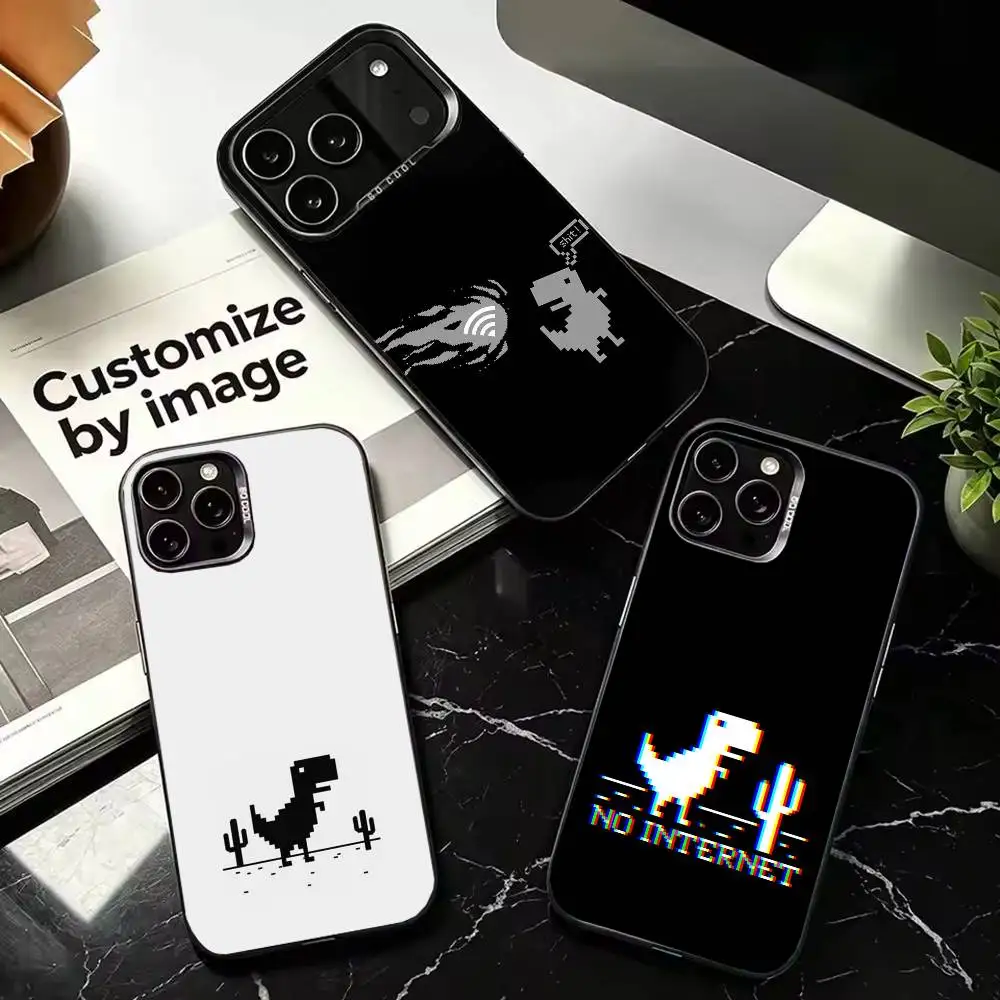 T-Rex Runner Dino Colorful Silver Protective Cell Phone Case, Fit for iPhone 11,12,13,14,15,16,17,Plus,Pro Max,XS,Mini