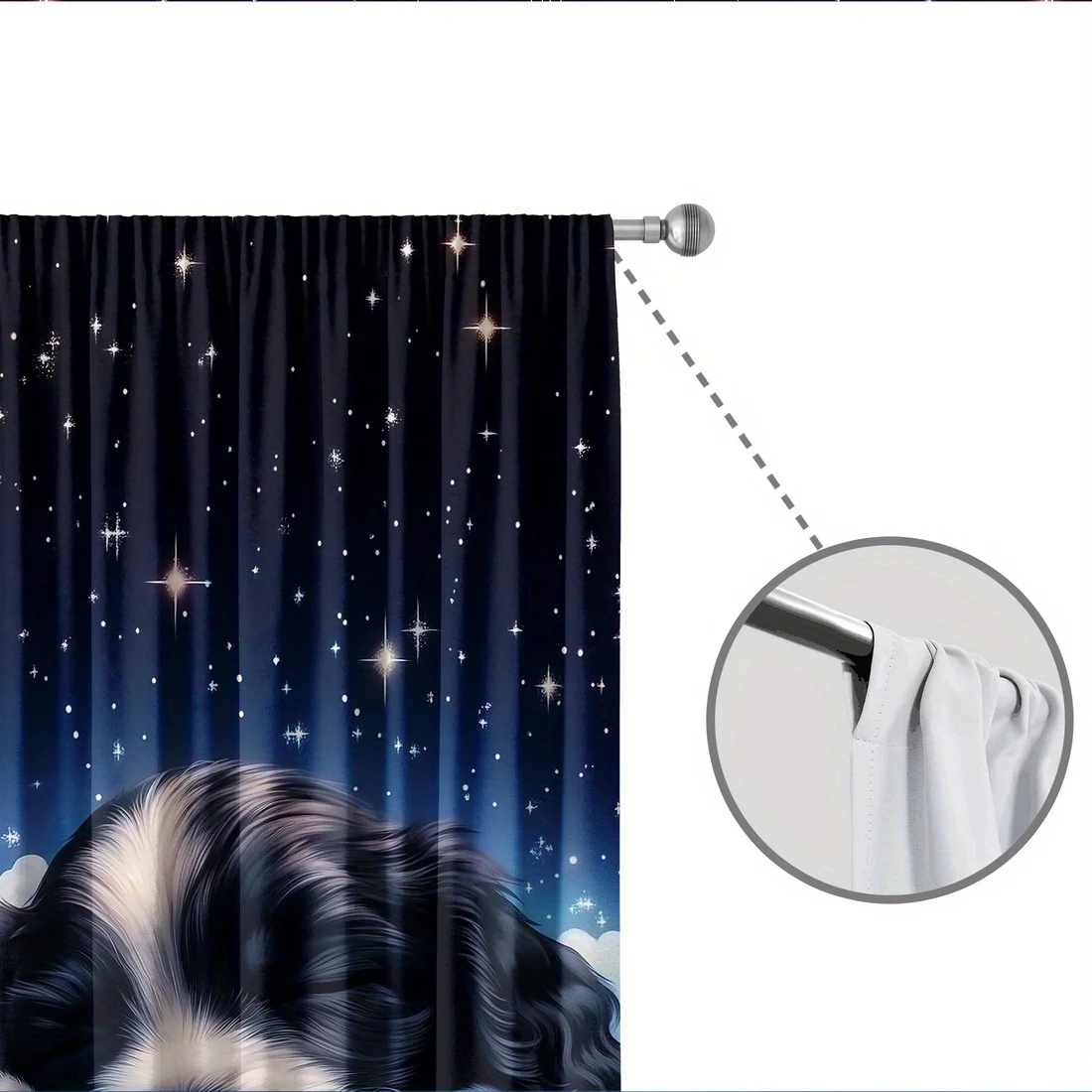 Cute Puppy Stars Night Sky Curtains Pair Blackout Window Drapes Nursery Room Decor Aesthetic Photo Curtain for Kids Bedroom