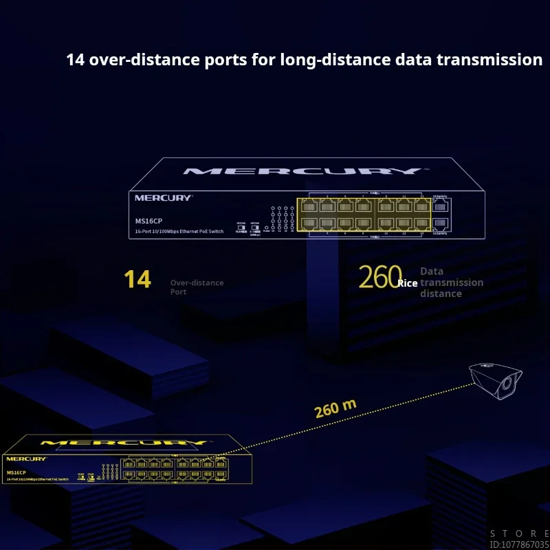 Switch PoE Fast Ethernet MERCURY a 16 porte 10/100Mbps 14 porte PoE + @ 128W, Plug and Play non gestito, robusto metallo MS16CP