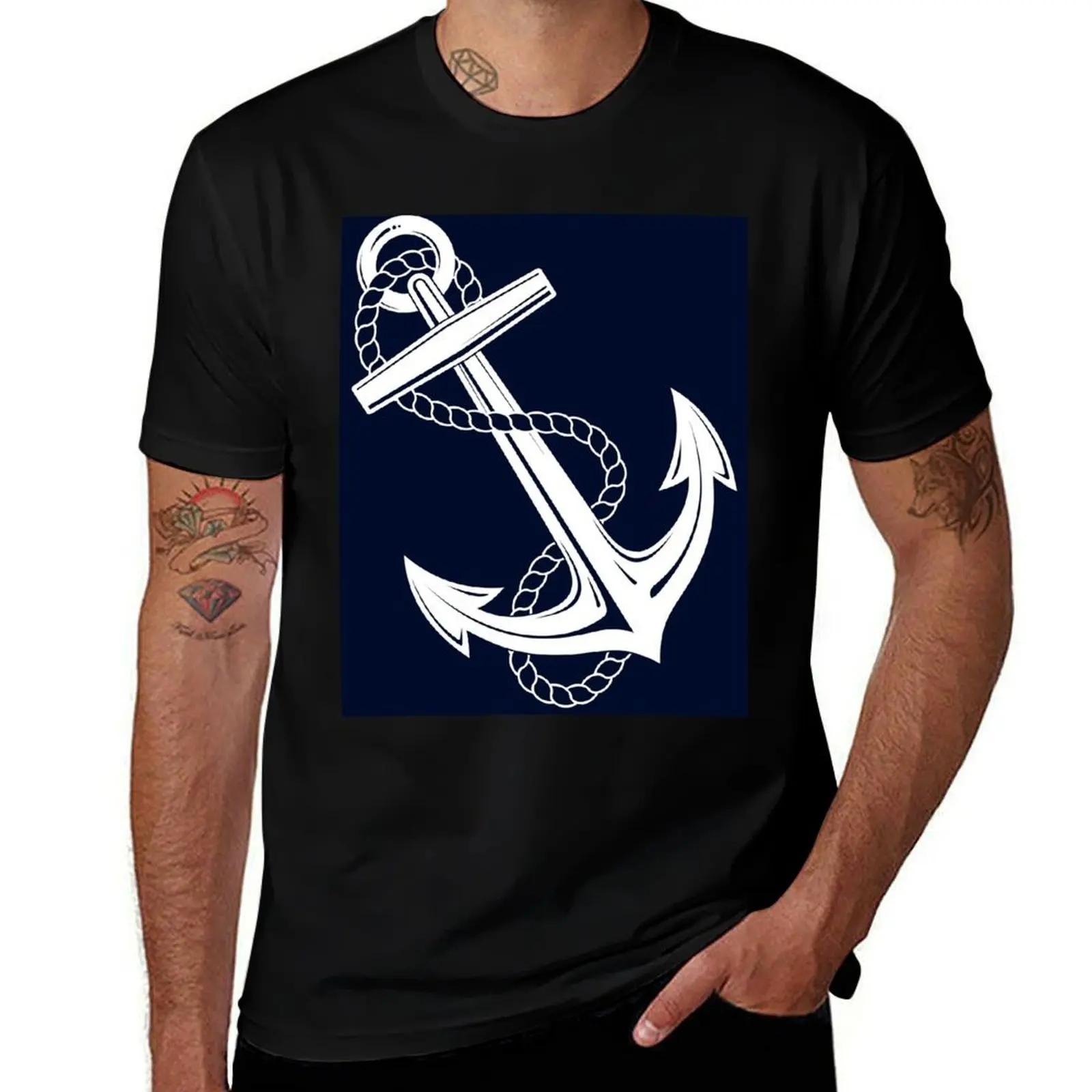 Anchor Nautical White & Navy T-Shirt graphic t shirt vintage customizeds funny gifts Personalized t-shirt Men's clothing