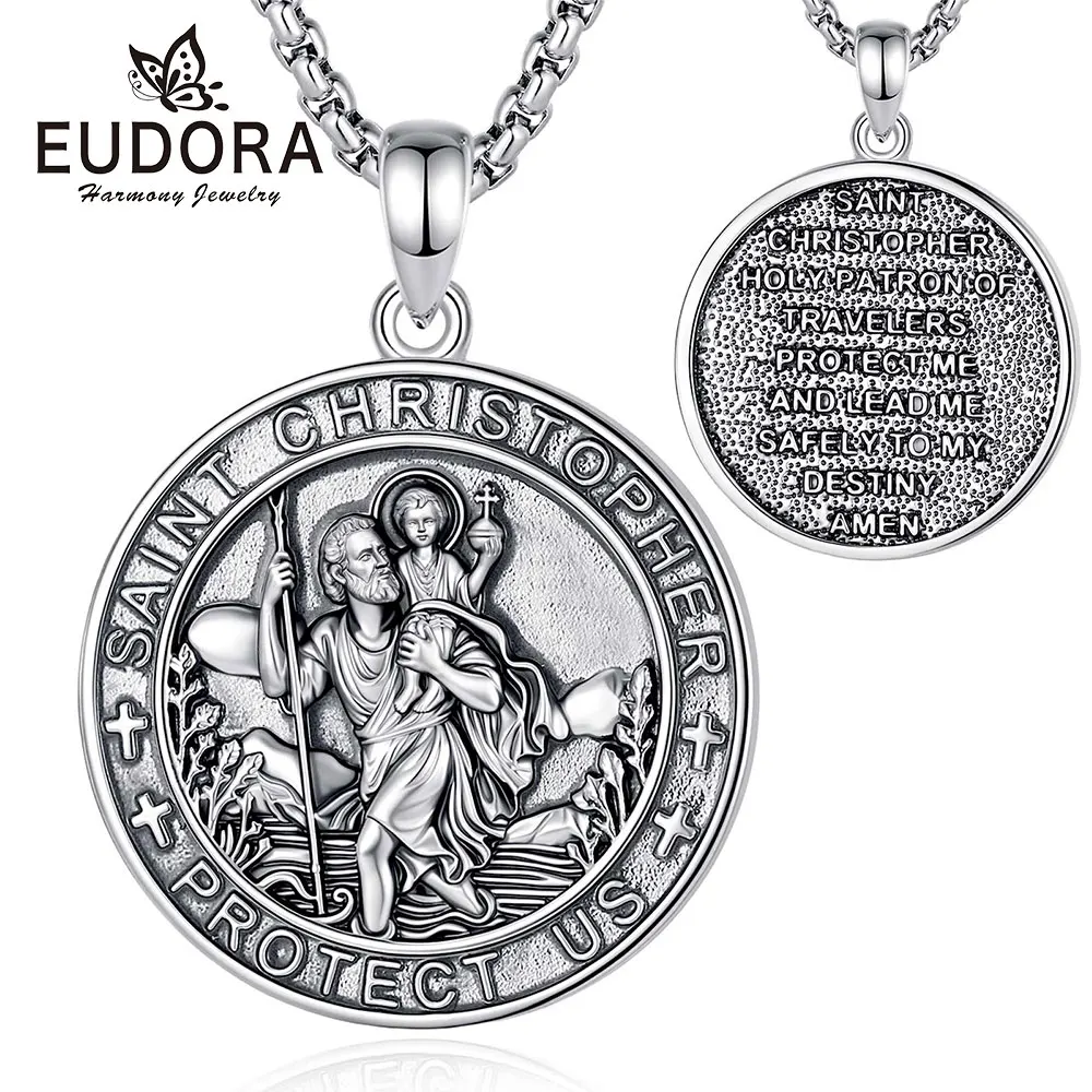 Eudora Copper Saint Christopher Necklace for Men Women Protect Us Archangel Medal Pendant Amulet Religious Jewelry Fine Gift