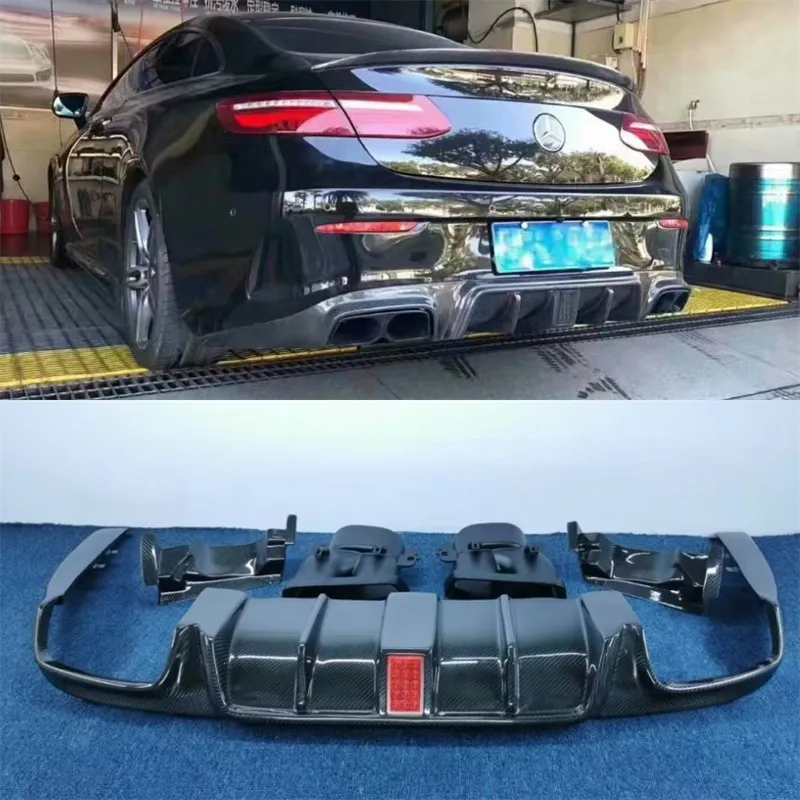 

For Benz E200 E300 W238 2017-2024 Coupe Real Carbon Fiber Rear Bumper Lip Diffuser Exhaust Port Splitters Spoiler Body Kit