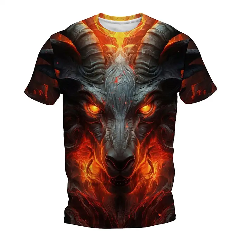 

Men's T-shirt with Flame Animal Pattern 3D Printing Fashion Men's Outdoor Sports Short sleeved T-shirt Plus Size Men's Shirt Top