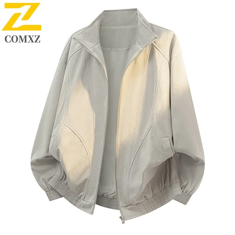 

COMXZ 2025 Youth Windbreaker Jacket Autumn Trendy Loose Fit Mens Casual Coat M 8XL Size Waterproof Lightweight