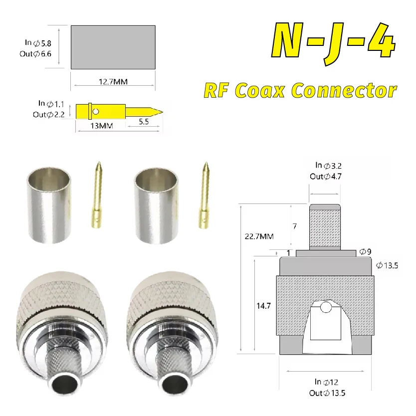 

RF Coax Connector Crimp for RG59 LMR240 CNT240 Cable Copper Nickelplated L16 N Male Plug Jack