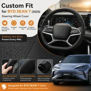 

Ultra-thin Steering Wheel Cover For BYD Sealion 7 Breathable & Non-slip Wear-resistant Leather Steering Wheel Cover