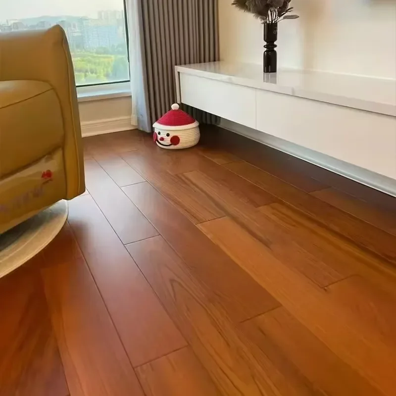 Artistic Wooden Flooring Teak Solid Wood Waterproof & Moisture-proof UV Wear Layer for Home Kitchen Living Room Interlocking