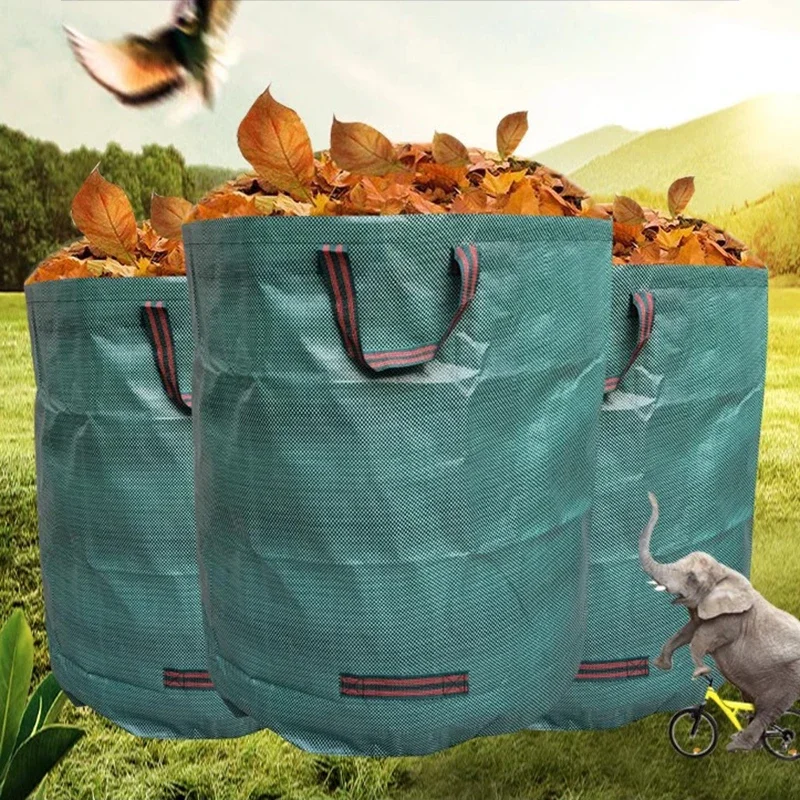Borsa per foglie da giardino di grande capacità Borsa per raccolta di rami e foglie cadute Borsa per immondizia per piante riutilizzabile in tessuto PP verde scuro
