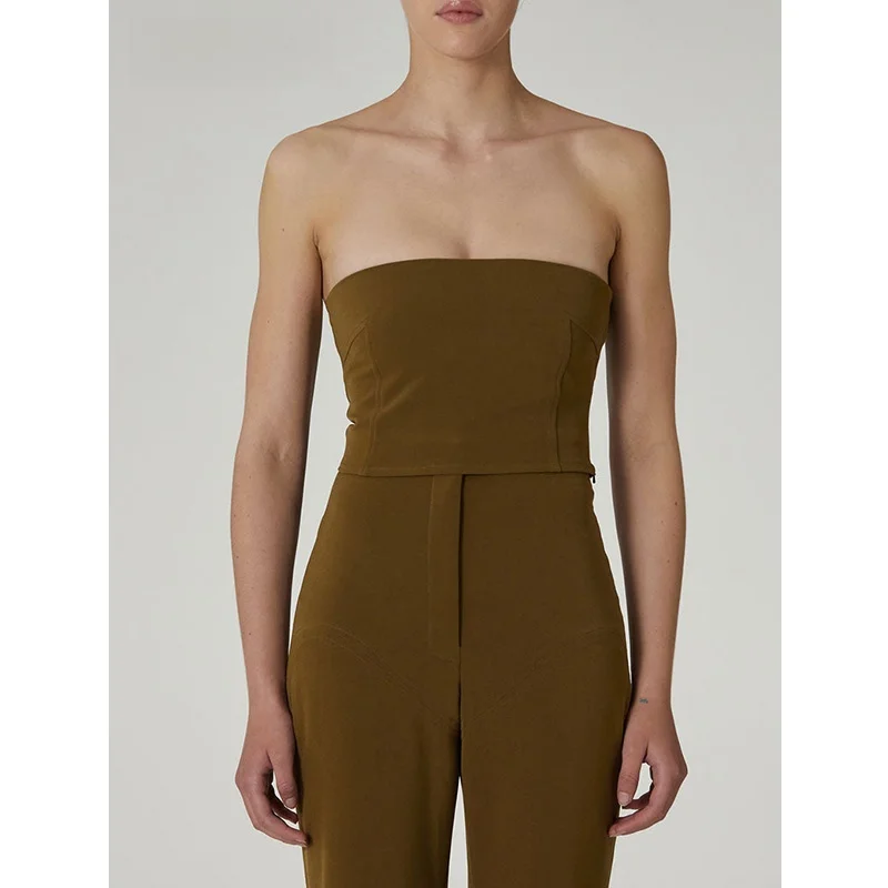 

Brand Caramel Color Tight Strapl Bra Paris Georgia 23PS ort Sle Pure Color Spring 2023 Slim Fit Women's Top