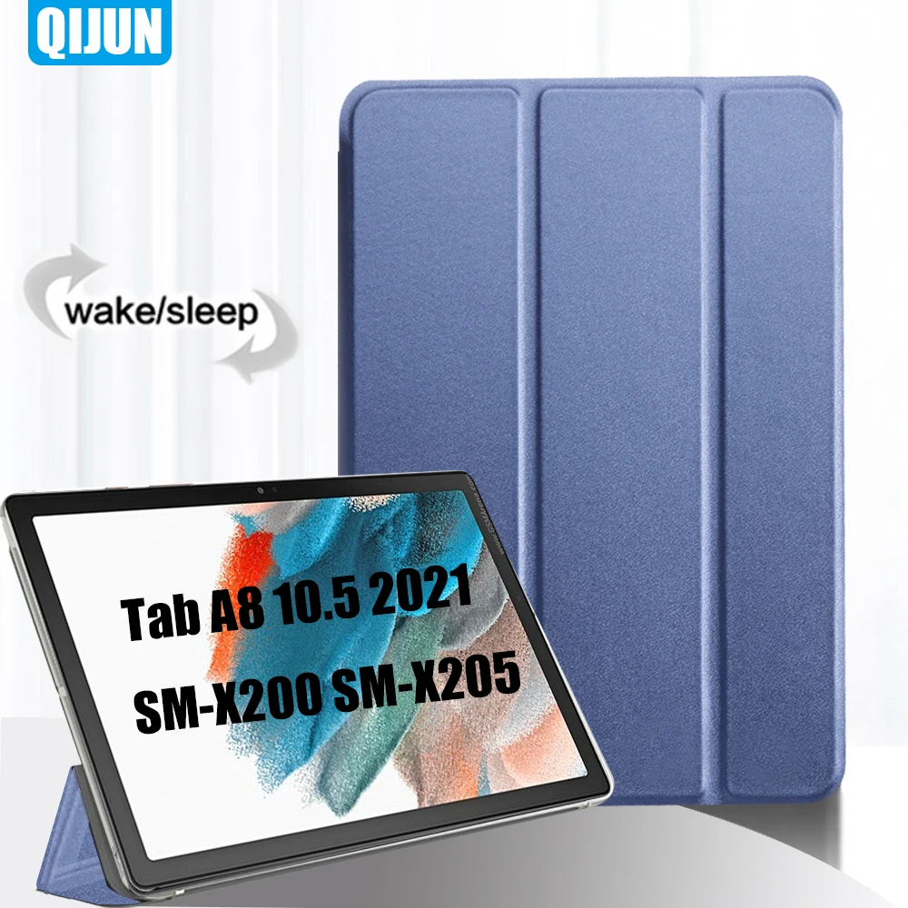 Tablet case for Samsung Galaxy SM-X200 SM-X205 Smart sleep wake up Tri-fold Full Protective flip cover stand Tab A8 10.5 2021