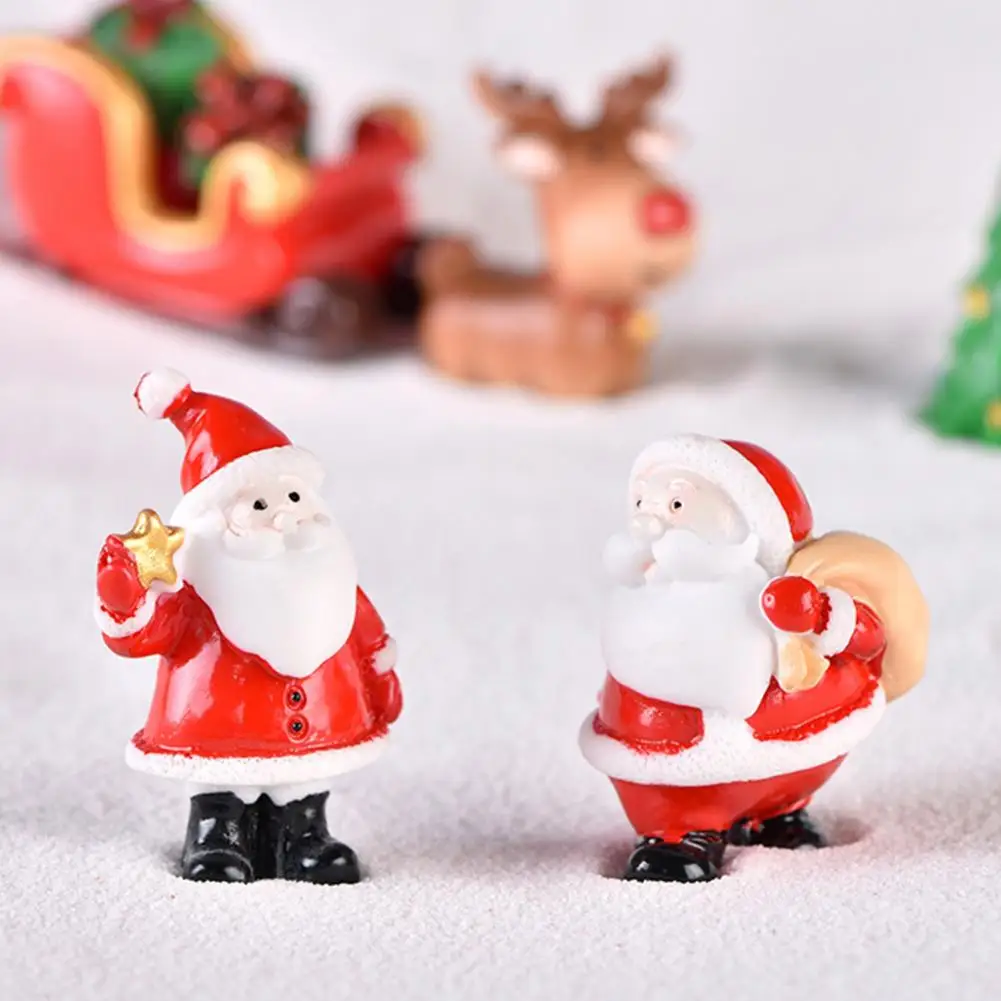 Mini Santa Clause Miniature Statue Resin Christmas Elk Xmas Tree Sculptures Micro Landscape Desktop Statue Ornament Kids Gift