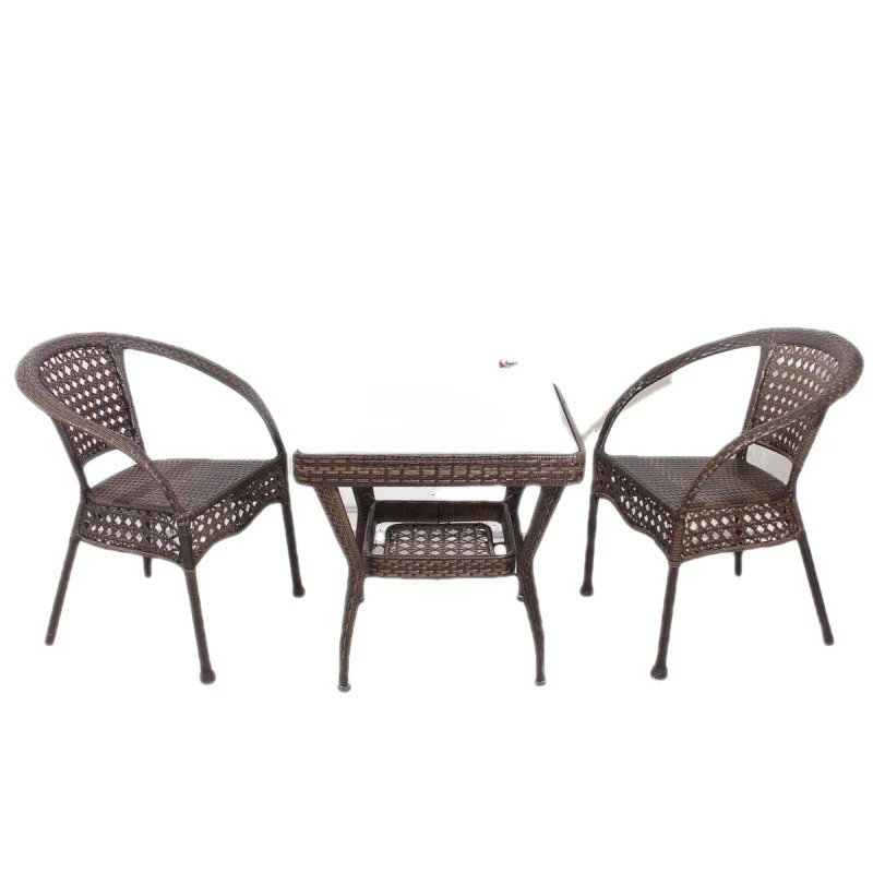 European Rattan Outdoor Chairs Simple Outdoor Furniture Courtyard Open-air Balcony Back Beach Chairs Outdoor Leisure Table Chair