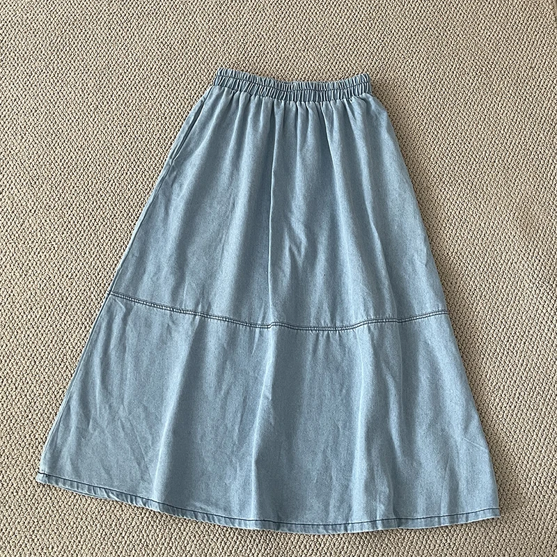 

Vintage Blue Elastic Waist Denim Skirts for Women Korean Style Loose Versatile A-Line Skirt Summer Fashion Casual Jean Skirts