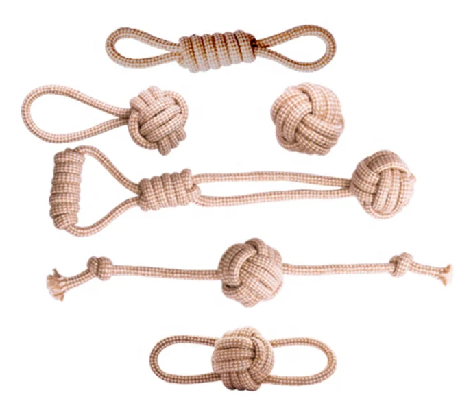 Interactive Natural Hemp Cotton Rope Pet Dog Training Toy Set for Pet Movement & Exercise