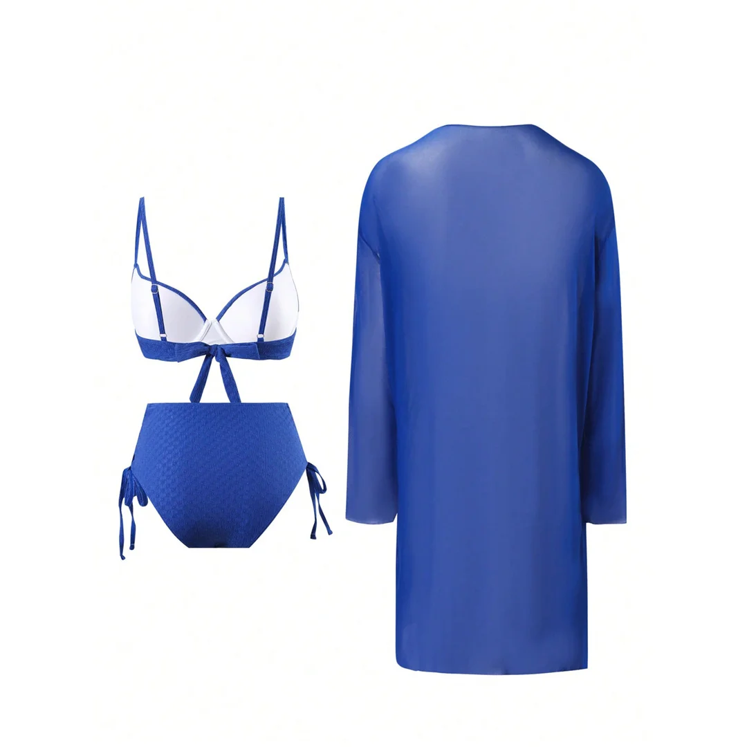 XS - L 3-teiliges Set mit Überwurf, Bügel-Bikini, Damen-Badeanzug, zweiteiliger Bikini, Badebekleidung, Badeanzug, Schwimmanzug V6769 – Detail 6