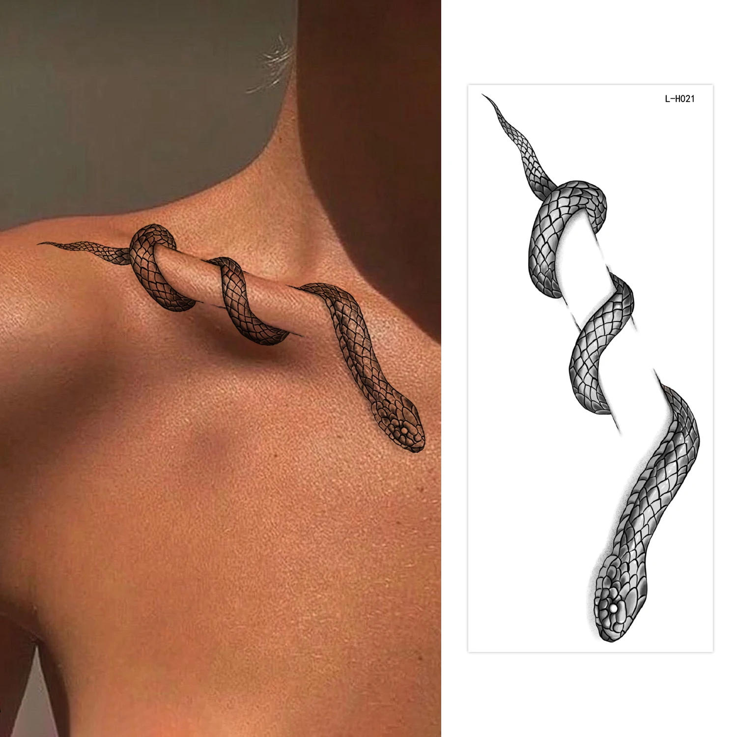 

Adult Art Design Temporary Tattoos，Lasts 1-2 Weeks,Waterproof, Realistic Look, No Adhesive, No Reflection，Snake.