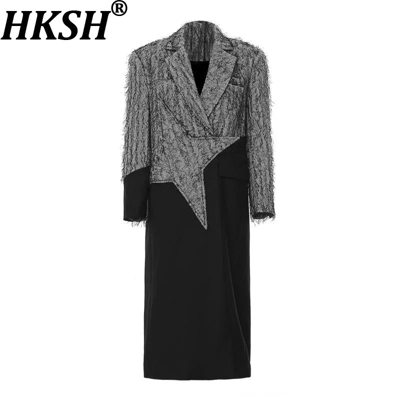 

HKSH Autumn New Women Trench Coat Contrast Color Patchwork Personalized Cut Asymmetrical Design Elegant Long Windbreaker HK10657