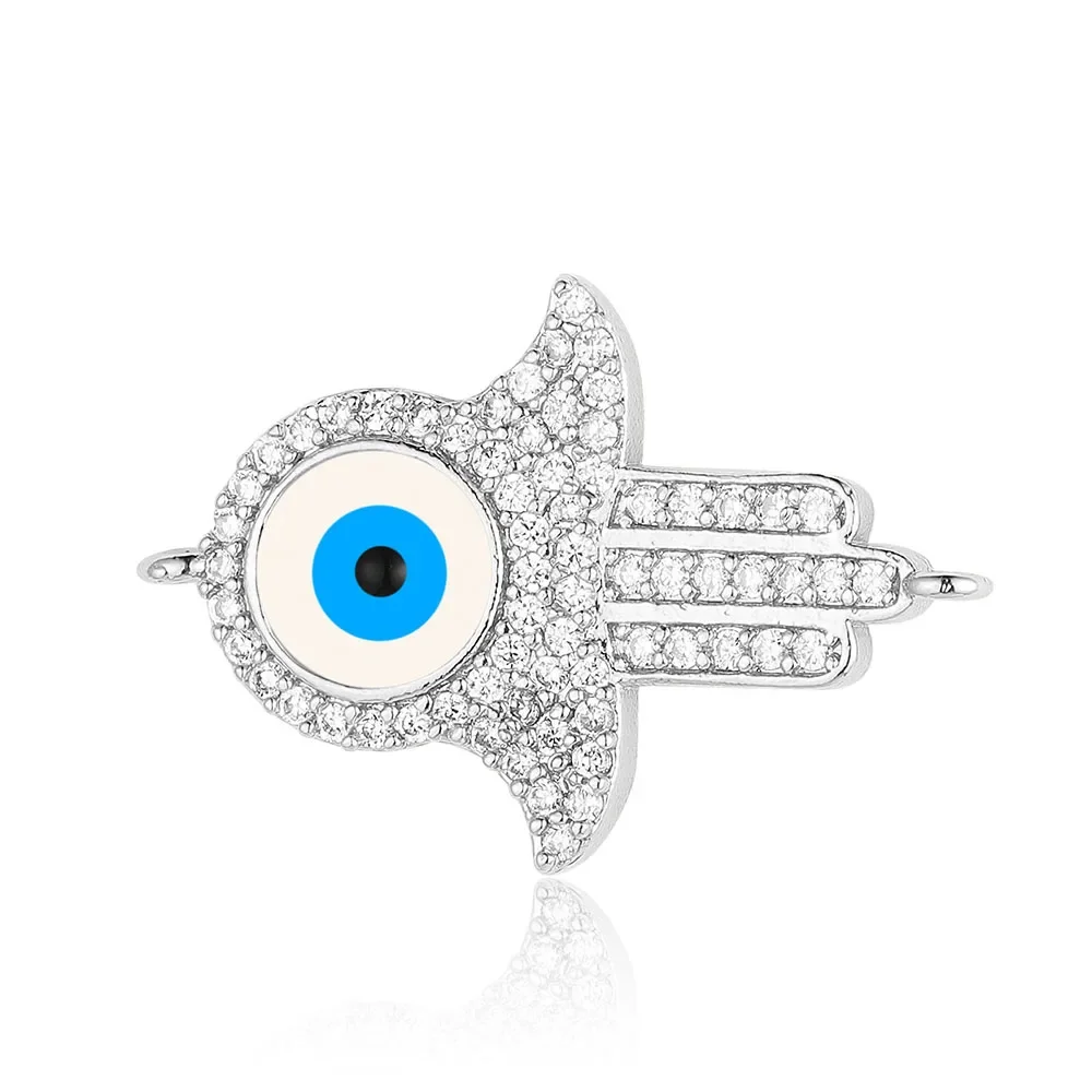 Religious Hamsa Hand Crown Brass Cubic Zricon Connector Charm Evil Eye Angel Wing Sun Bracelet Making DIY Jewelry