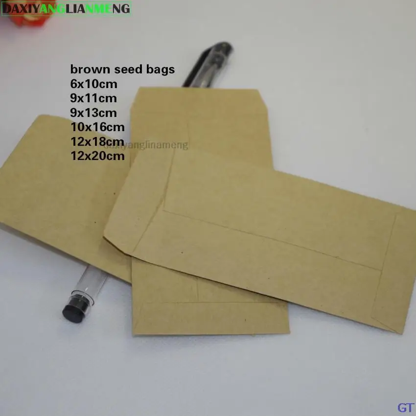 100pcs 6*10 10*16 9*1312*20cm Kraft Paper Brown Seed Bags Isolation Sack Seed Packaging protective, Vertical Envelope Style