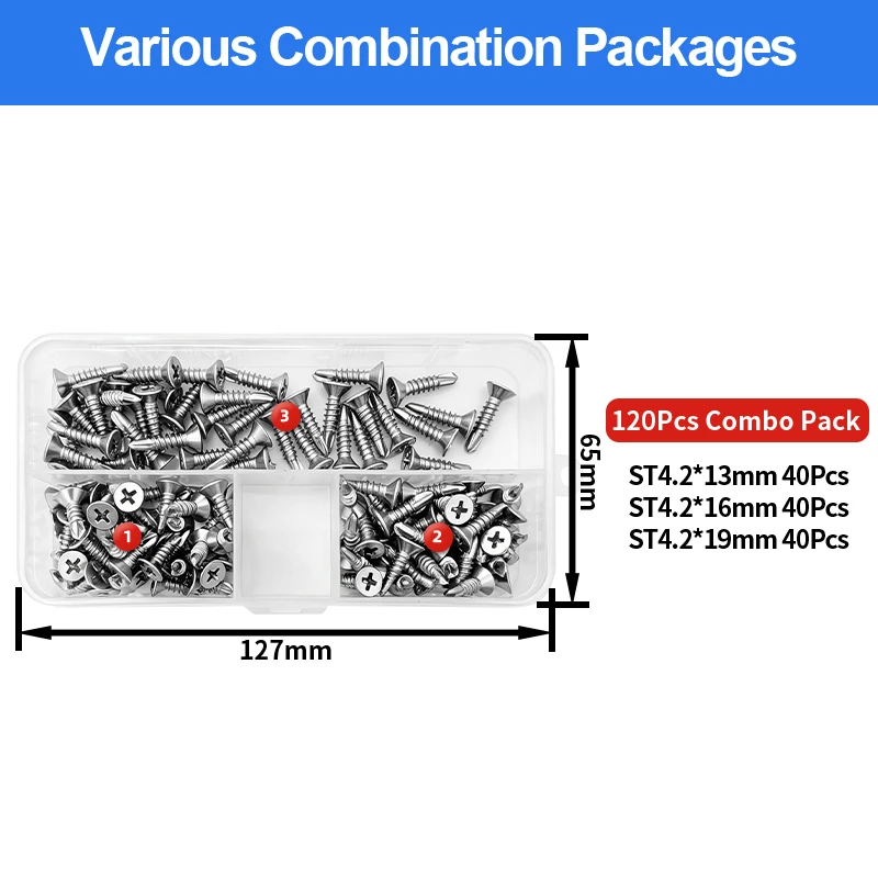 DIN7504‑O 304 Stainless Steel Dovetail Self-Tapping Self Drilling Screws, Cross Big Flat Head Drill Tip Fasteners 120PCS