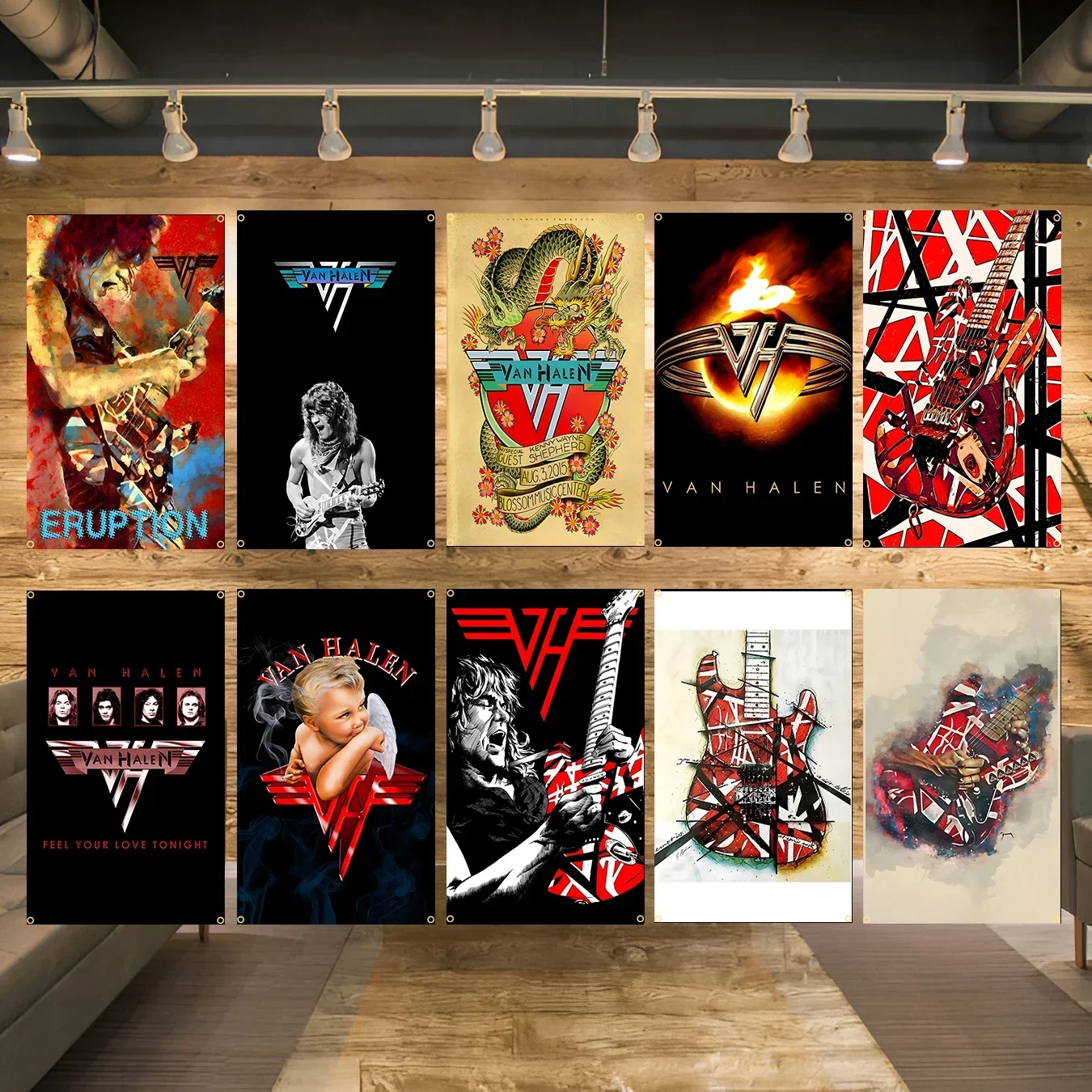 Van-Halen Heavy-Rock-Band-Flagge aus Polyester mit Digitaldruck, Banner für Schlafzimmer-Wandkunst, Outdoor-Wandteppich