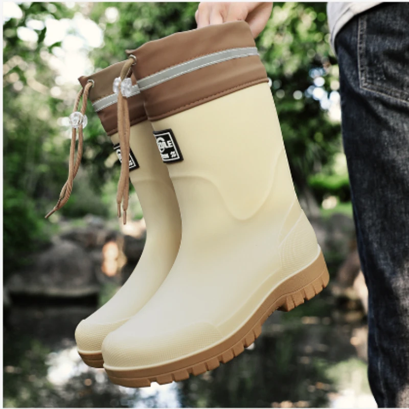 

Men's Mid-Calf Rain Boots Waterproof Non-Slip Wear-Resistant Kitchen Work Outdoor Wear Men's Rubber Oes Zapatillas Para Hombre