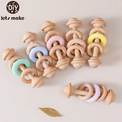 1PC Baby Wooden Rattle Beech Animal Hand Teething Wooden Ring Makes A Sound Montessori Educational Toy Attract Attention Toys