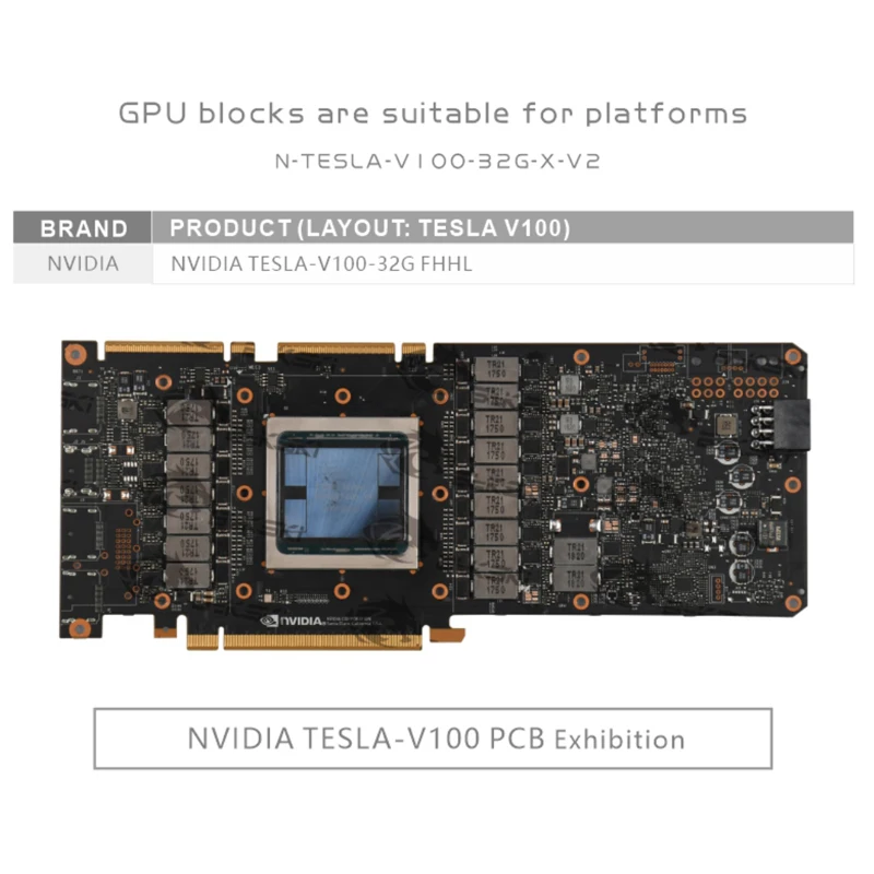

Охлаждающий блок графического процессора Bykski для NVIDIA TESLA V100 32 ГБ FHHL, цельнометаллический жидкостный кулер с полной крышкой и задней панелью N-TESLA-V100-32G-X-V2