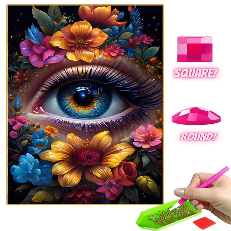 Flowers And Eyes Diamond Painting Abstract Art Series Rhinestone Mosaic Cross Stitch Kit Colorful Landscape Home Handmade Decor