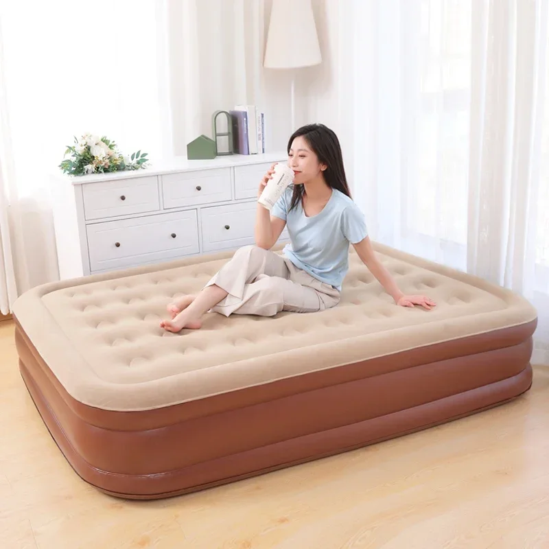 outdoor beach portable three-layer inflatable bed home double air mattress thickened heightening  single simple folding