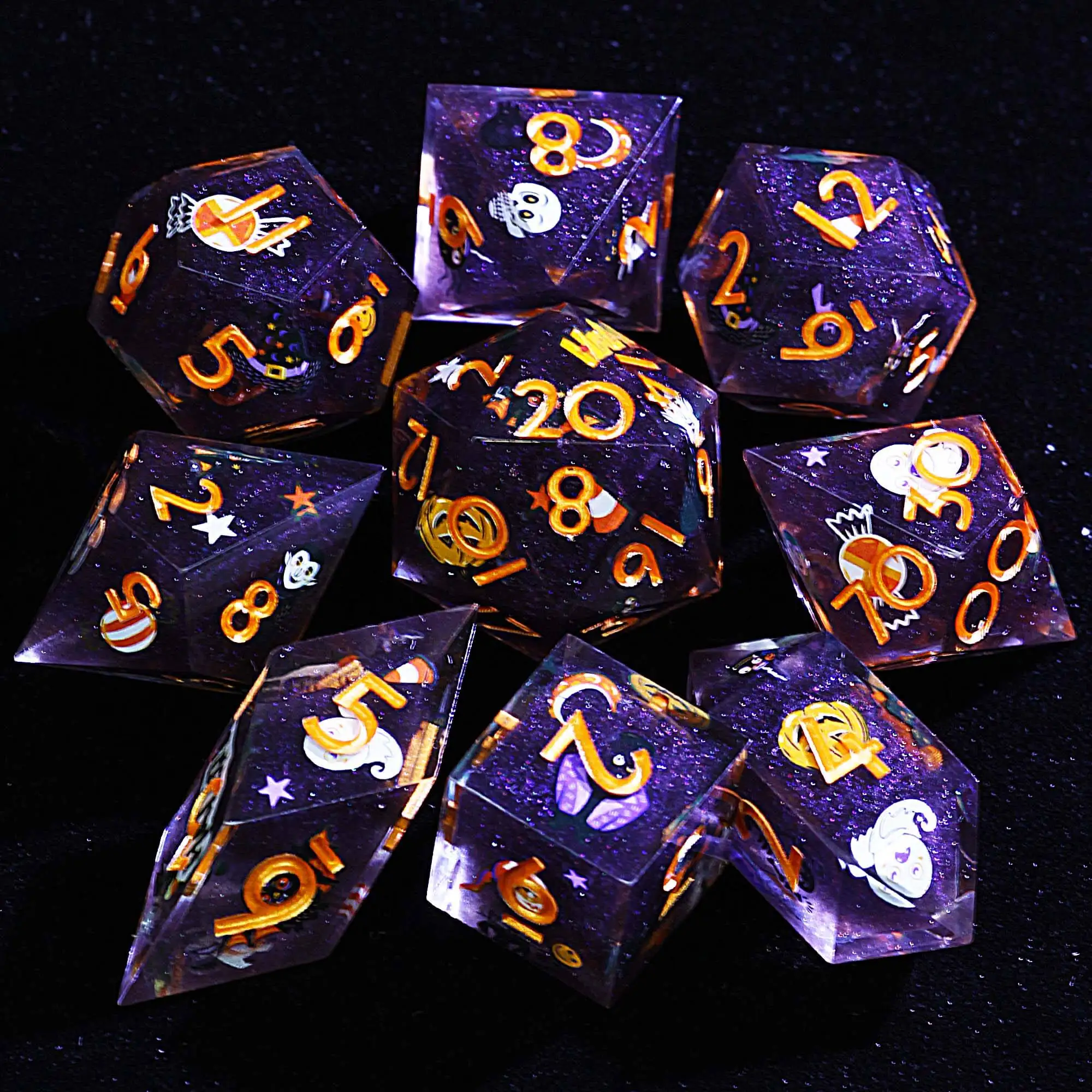 

9 Polyhedral Resin D and D set of Dice Gothic Halloween Vampire Ghost