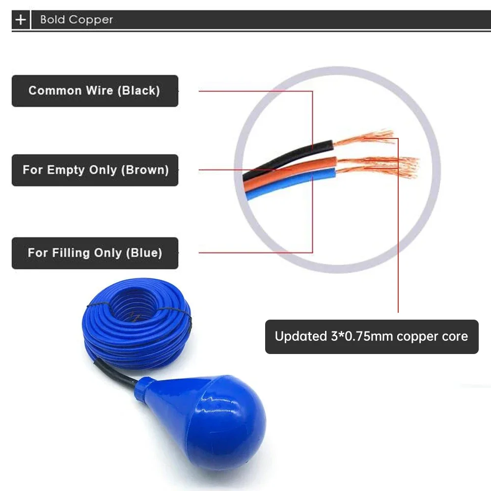 

5M10M Length Float Switch Stable Performance Cable type Liquid Level Controller Water Level Sensor for Water Tower Sewage Tank