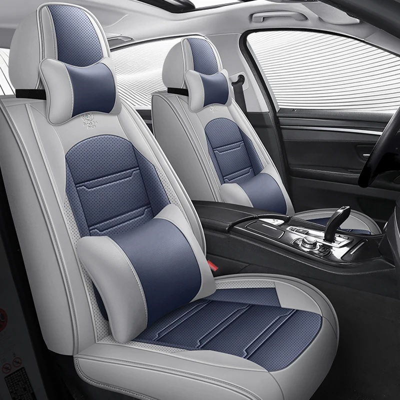 (Luxury Edition) Single Front Seat, Equipped with 1 Soft Headrest and 1 Comfortable Lumbar Support, Luxurious Pu Leather Full-Cover Car Seat Cover, Universal, Breathable and Not Stuffy, Suitable for All Seasons, Three-Dimensional Design, Fits the Seat Well, Non-Slip and Does Not Shift Easily, High-End Car Interior Accessory, Available in Five Colors, Suitable for Various Models Such as Sedans, Suvs, Trucks