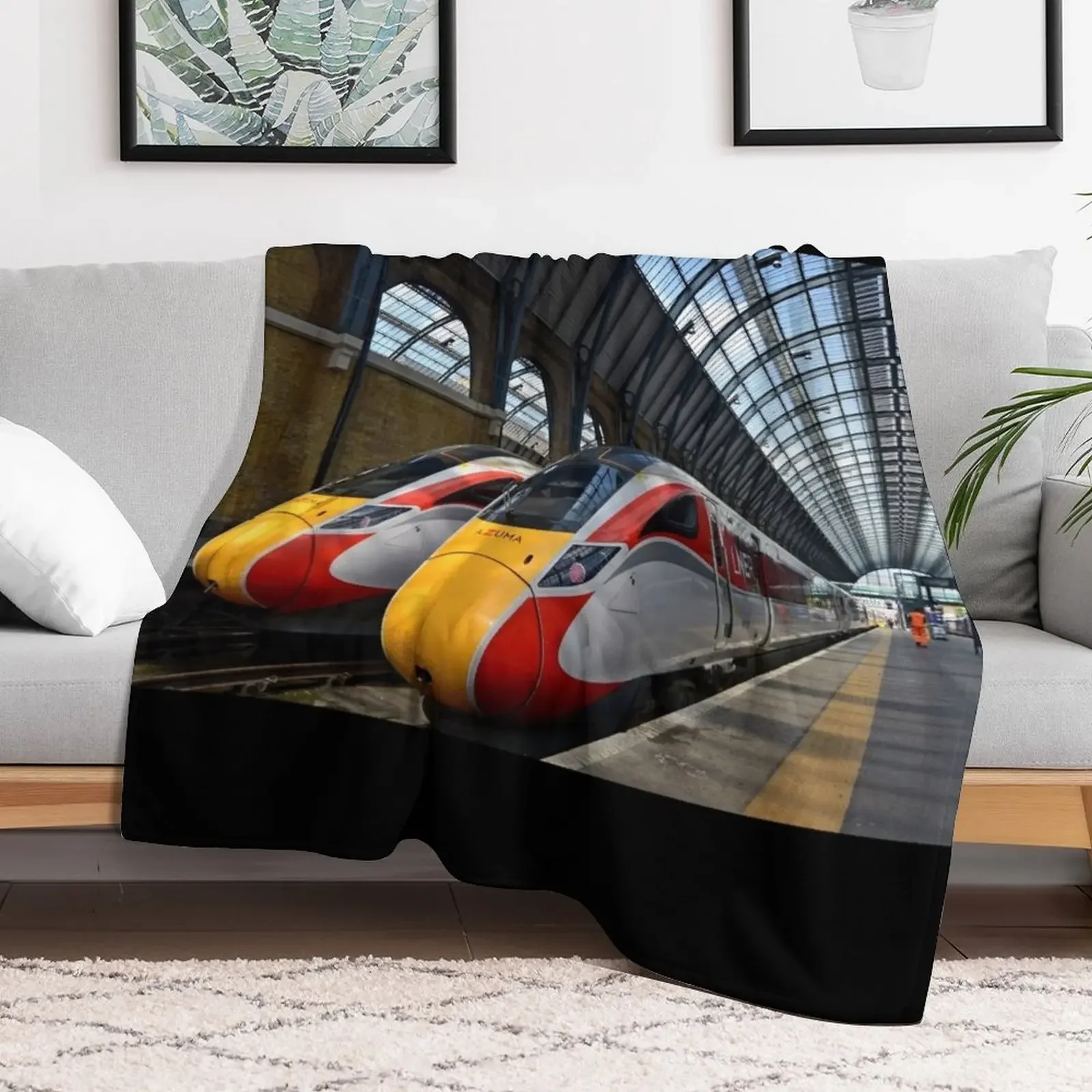 Custom LNER Azuma 801 High Speed Trains At King's Cross Station Throw Blanket Single Comforter Large For Winter Blankets