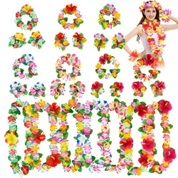 4Pcs/set Hawaiian Flower Leis Garland Necklace Wreath Petal Headband Bracelet Beach Party Decor Wedding Dressing Accessories