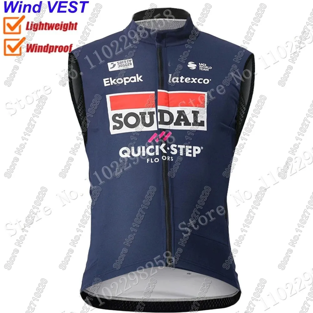 Windweste Soudal Quick Step Team Dunkelblau 2024 Belgien Winddichtes, leichtes Rennrad-Radtrikot, ärmellose Gilet MTB